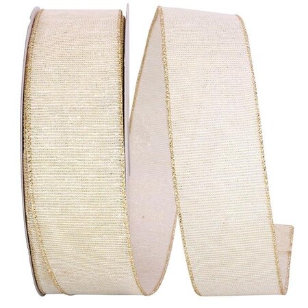Reliant Ribbon Reliant Ribbon 92696W-992-40F 2.5 in. Linen Glimmer Harmony Wired Edge Ribbon; Ivory & Gold - 10 Yards 92696W-992-40F